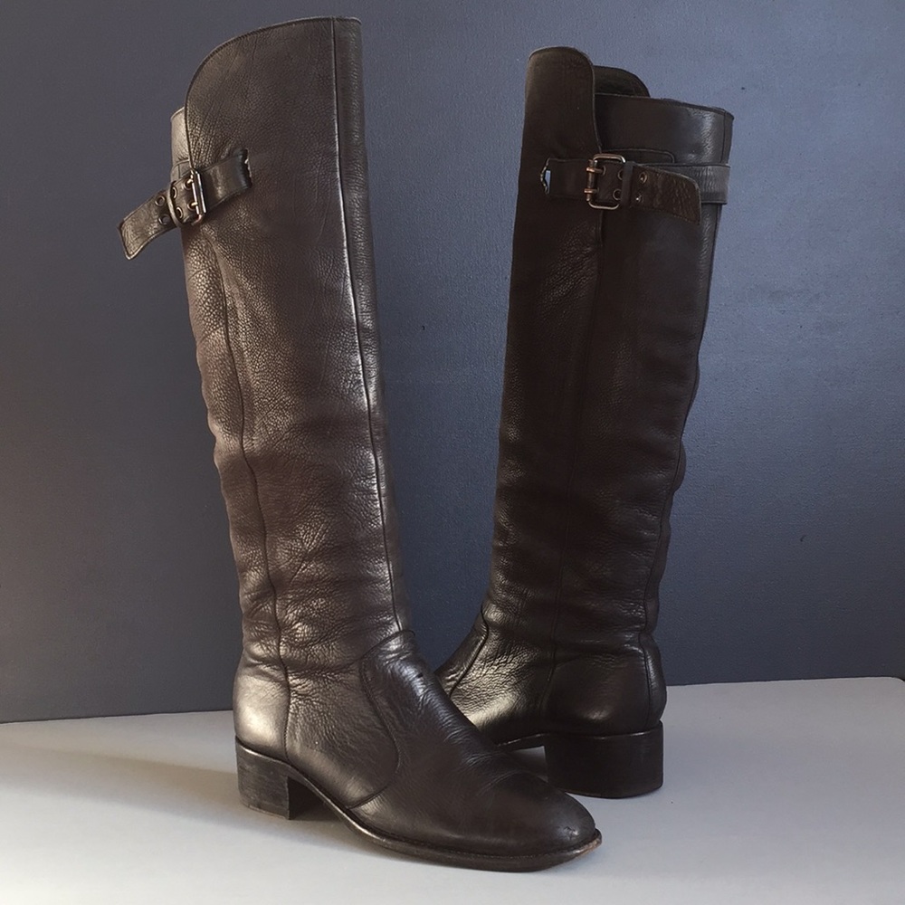 FENDI / Navy-Black, Pebbled Leather Riding Boots